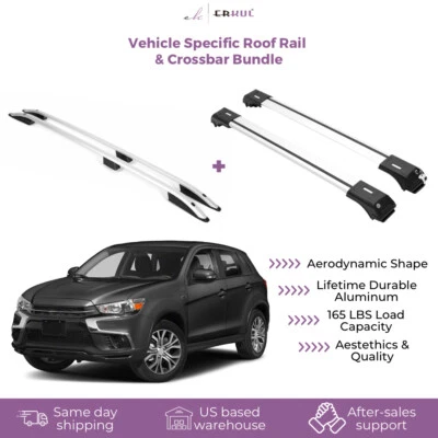 Erkul Set of Roof Side Rails Rack & Cross Bar for Outlander Sport 2011-25 Silver - Image 1 of 4