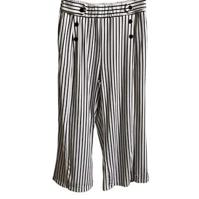 Pantalones de salón Robert Louis Capris GRANDES blancos azul marino pierna ancha elásticos náuticos Foto 1 de 4