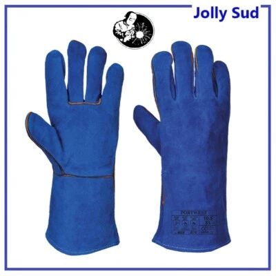 PORTWEST Guanti da Saldatore per Saldatura Antincendio Ignifughi Blu Anticalore e Lunghi