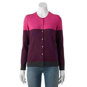 NUEVO Cárdigan Croft & Barrow Botón Cuello Redondo SUÉTER Bloques de Color Rosa Plus 2X Nuevo con Etiquetas - Imagen 1 de 2