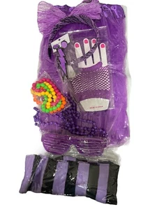 Womens 1980s Purple Costume Accessories Halloween Dress Up Skirt Glove Headband - Picture 1 of 5