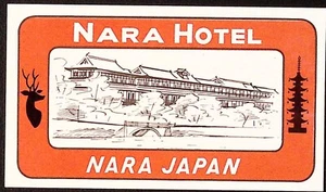 Nara Hotel Nara Japón Vista Exterior Ciervo Pagoda Vintage Hotel Etiqueta 3 x 5" - Imagen 1 de 2
