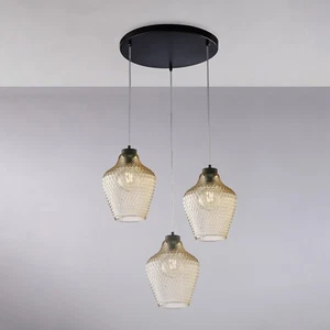 Hängeleuchten Glas Geblasen Modern Bernstein 3 Lichter BON-699 - Picture 1 of 2