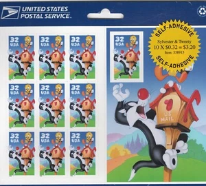 USPS STAMPS SHEETS - Bugs Bunny: Sylvester & Tweety 32¢ - Brand New Stamp Sheet - Picture 1 of 1