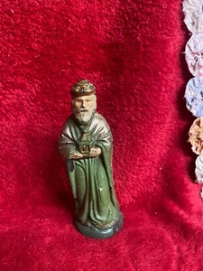 Vtg Nativity Wiseman Figurine with Green & Gold Robe - Picture 1 of 3