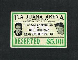 MUY RARO 1926 George Carpentier v Eddie Huffman Ilustrado Boleto de Boxeo Boxeador - Imagen 1 de 2