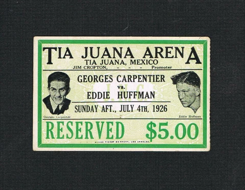 VERY RARE 1926 George Carpentier v Eddie Huffman illustrated boxing ticket boxer Cover