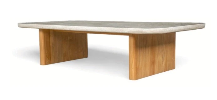 Mesa de centro exterior de mármol (travertino) y teca Foto 1 de 3