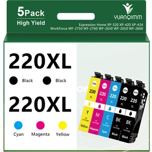 5PK 220XL Ink Cartridge For Epson XP-420 XP-320 WF-2630 WF-2660 WF2760 printer - Picture 1 of 8