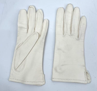 Guantes de cuero real genuino 100 % forro de seda blanco liso talla 8 de colección para mujer Foto 1 de 3