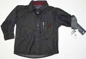 NWT U S Polo Assn Toddler 18M Long Sleeve Shirt with Tab Sleeve Black Denim-Like - Picture 1 of 7