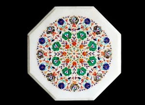 18" Marble corner semi precious stones Inlaid table top handmade art work - Picture 1 of 1