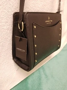 LONDON FOG Caviar Black Crossbody 100th Anniversary Studded Xbody Bag Neu mit Etikett - Bild 1 von 18