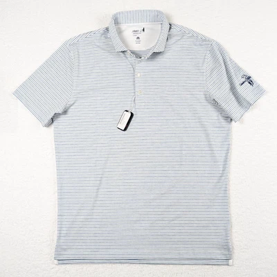 NEW Johnnie-O Polo Mens L Blue Striped Vik Performance UPF50 Short Sleeve Shirt - Image 1 of 4