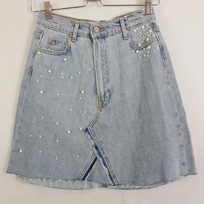 ZARA | Womens Denim Skirt w/ Pearl detail [ Size S or AU 10 / US 6 ] - Image 1 of 4
