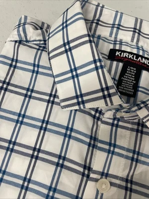Kirkland Signature Men's Performance Sport Shirt LARGE 16-16.5, 32/33 BLUE/WHITE - Image 1 of 4