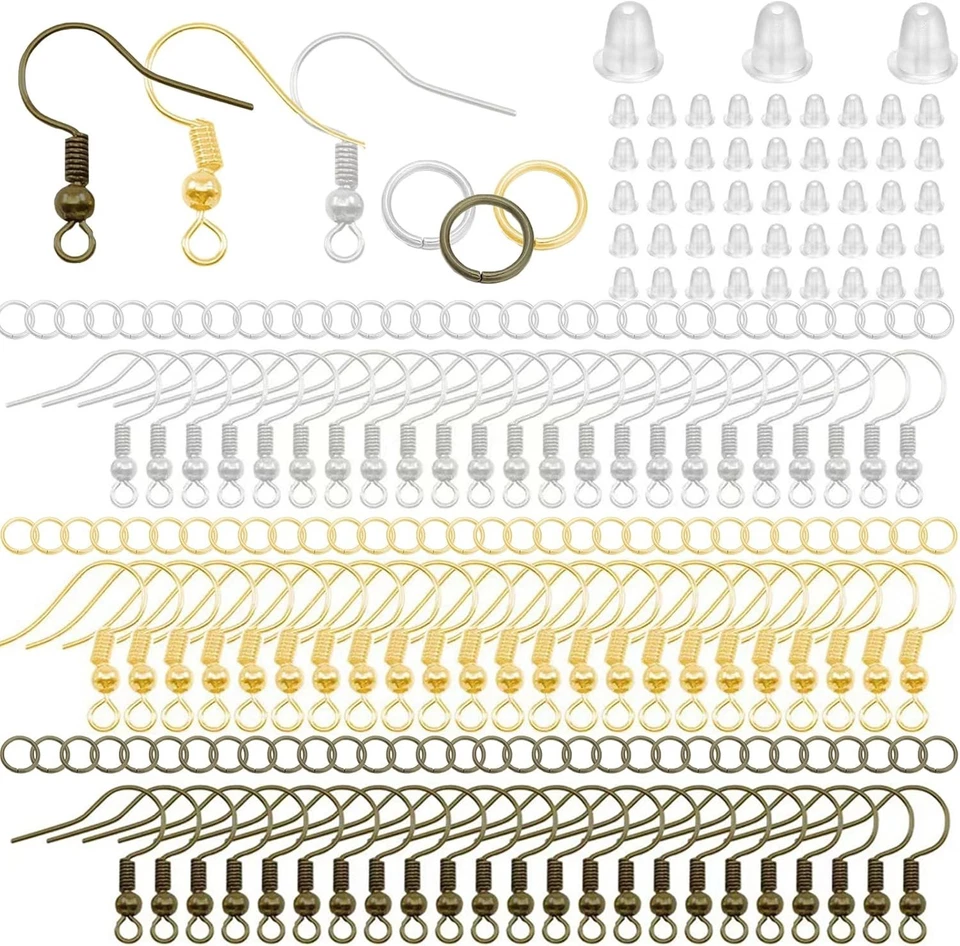 Ganchos para pendientes de metal hágalo usted mismo kit para hacer joyas hipoalergénico 900 piezas suministros salto Foto 1 de 1