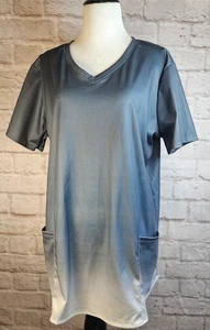 Men's Scrub Top Hombre Grey Gradient 2 Pocket Easy Clean Fast Dry Comfort 2XL - Picture 1 of 7