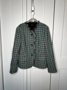 Talbots Multicolor 100% Wool Checkered Plaid Ruffle Blazer   No Size Tag ~ 14 - Picture 1 of 6