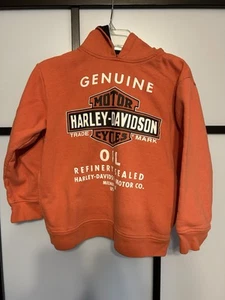 Harley-Davidson Kids Hoodie Size 8/10 Orange Pullover Genuine Oil Logo Biker - Picture 1 of 5