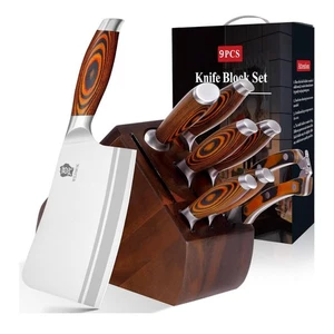 WILDMOK Messerblock (kleine beschädigungen) Set, 9-TLG Messer Set mit Holzgriff - Bild 1 von 9