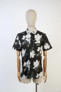 Allsaints Blumen Shirt schwarz 100% Baumwolle Kurzarm Größe Small Magnolien - Bild 1 von 12