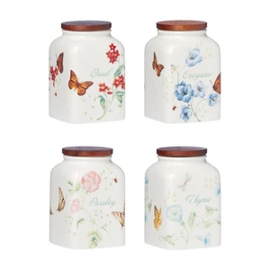 Butterfly Meadow Spice Jars Set of 4 | Porcelain, 6 oz | 3.5 in - Picture 1 of 4