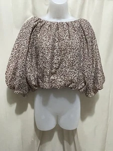 Abercrombie & Fitch Blouse Floral Puff Sleeve Crop Size M Brown - Picture 1 of 7