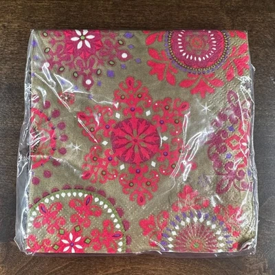 Amscan Beverage Napkins (16) - Christmas Treasures - Red & Gold - 9 3/4" Square - Image 1 of 2