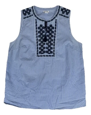 J Crew Tank Shirt Womens 4 Blue White Stripe Embroidered Nautical Preppy Cotton - Image 1 of 4