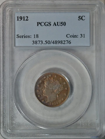 1912 Liberty nickel, PCGS AU50 Toned..........Type Coin Company Cover