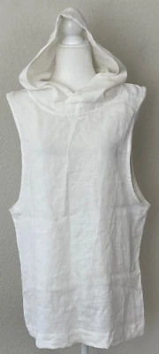 Túnica negra FICUS Art To Wear de lino con capucha de gran tamaño sin mangas marfil Wms S Foto 1 de 4