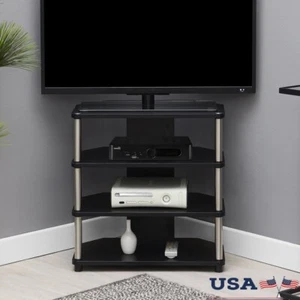 Corner TV Stand TVs up to 29in 4-Tier Shelves Home Entertainment Console Black - Picture 1 of 5