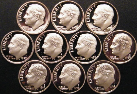 1990~1999 S Roosevelt Dime Gem Proof Run 10 Coin Decade Set US Mint Lot Cover