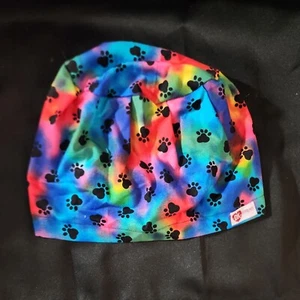 scrub hat adjustable size paw prints colorful (T30) - Picture 1 of 4