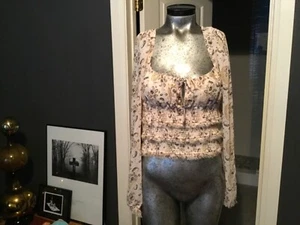 Top Free People stampa floreale Lolita taglia XS fumè a strati con volant romantico - Foto 1 di 7