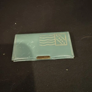 Vintage blau Rindsleder klappbar Porto Stempel Halter Druckknopfverschluss M192 - Bild 1 von 5