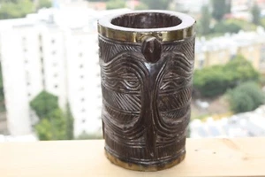 Großer antiker hölzerner Ritual-Zeremonientopf mit Griff primitiv selten 13 Zoll Wohndeko - Bild 1 von 8