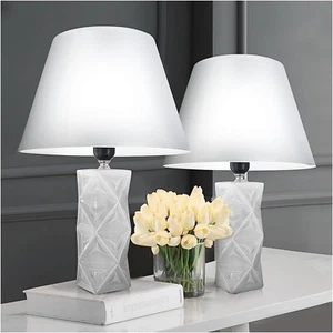 Ceramic Table Lamps Set of 2, 11" Bedside Lamps Modern Nightstand Lamp Desk Read - Picture 1 of 8