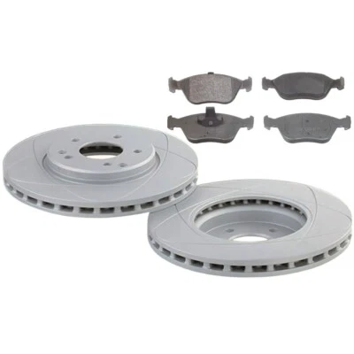 Rotores y pastillas de freno de disco delanteros ranurados y ventilados para Volvo S70, V70 00-98 302 mm Foto 1 de 4