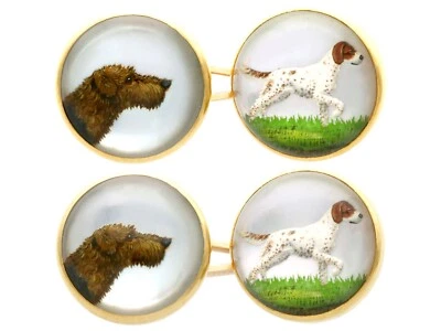 Gemelos Essex de cristal y oro amarillo de 18 quilates para perro - antiguos victorianos Foto 1 de 4