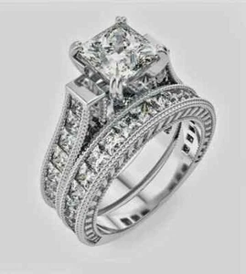 925 Silber Set Princess Cut Diamant Lab Created Ehering Brautring 3,00Ct - Bild 1 von 2