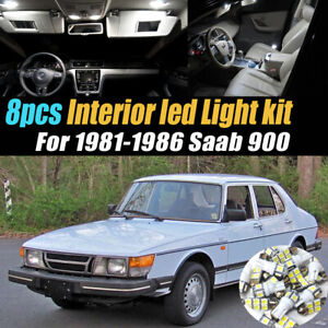 8Pc Super White Car Interior LED Light Bulb Kit for 1981-1986 Saab 900