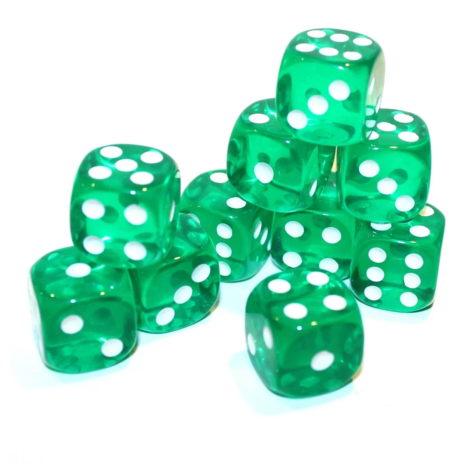 Nuevo Juego de 10 Dados Esquina Redondeada Translúcida 16mm - Dados Juego 5/8" - Verde Foto 1 de 1