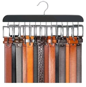 Belt Hanger New 14 Hooks Max 42 Belts Sturdy Wood Rack Closet Accessory Organize - Picture 1 of 7