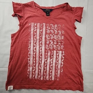 Polo Ralph Lauren Paisley Flag Girls Red Bandana Print Cap Sleeve Shirt Sz XL16 - Picture 1 of 7
