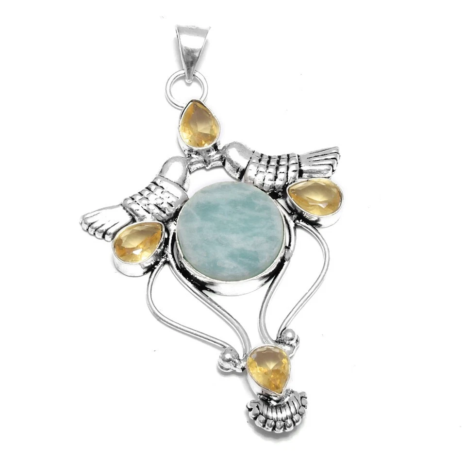 AmazoniteCitrine Ethnic Handmade  Pendant Jewelry 2.8" IP-9809 Foto 1 de 1