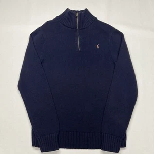 Polo Ralph Lauren 1/4 Zip Sweater Youth Large 16/18 Blue Navy Pullover Logo Knit - Picture 1 of 19