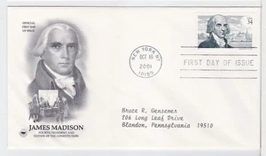 TurtlesTradingPost- James Madison- 2001 #3545 FDC- Artcraft Variety Cachet - Picture 1 of 1