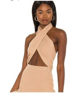 Camila Coelho Lyon Top Camel Hellbraun Twist Front Neckholder Sexy Neu ohne Etikett Größe XS 158 $ 🔥 - Bild 1 von 7